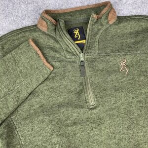 Browning 1/4 Zip Jacket Mens Large Green Hunting Outdoor Pullover Embroidered